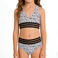 thumbnail image 5 of Huowey Baby Toddler Swimsuit Fashionable Leopard Print Lace Trim Deep V-Nevk Tops High Waist Bikini Set Casual Two Piece Summer Stylish Bathing Suit Breathable Cozy Beachwear,Gray,7-8 Years, 5 of 8
