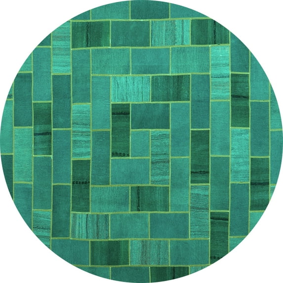 Ahgly Company Machine Washable Indoor Round Patchwork Turquoise Blue Transitional Area Rugs, 7' Round
