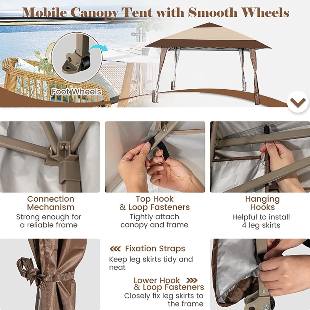 Aimee Lii 13 x 13 Feet Pop-Up Feet Patio Gazebo with Wheels, Backyard Canopy Gazebo for Party Camping BBQ Events, Coffee