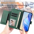 thumbnail image 3 of Funda para Motorola Edge 40 Neo 5G con cremallera tipo cartera, tarjetero, marco de fotos, soporte y cordón, de piel sintética. verde, 3 of 5