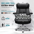 thumbnail image 3 of FASTES Leather Office Chair Big and Tall Desk Office Chair, 500lbs Computer Chair Ergonomic Extra Wide Gaming Chair with Adjustable Lumbar Support 5D Flip Arms, Black, 3 of 10