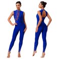 thumbnail image 5 of Raenseen Womens Sparkly Rhinestone Gymnastics Romper Sleeveless Unitard For Rhythmic Dance Competition Royal Blue L, 5 of 5