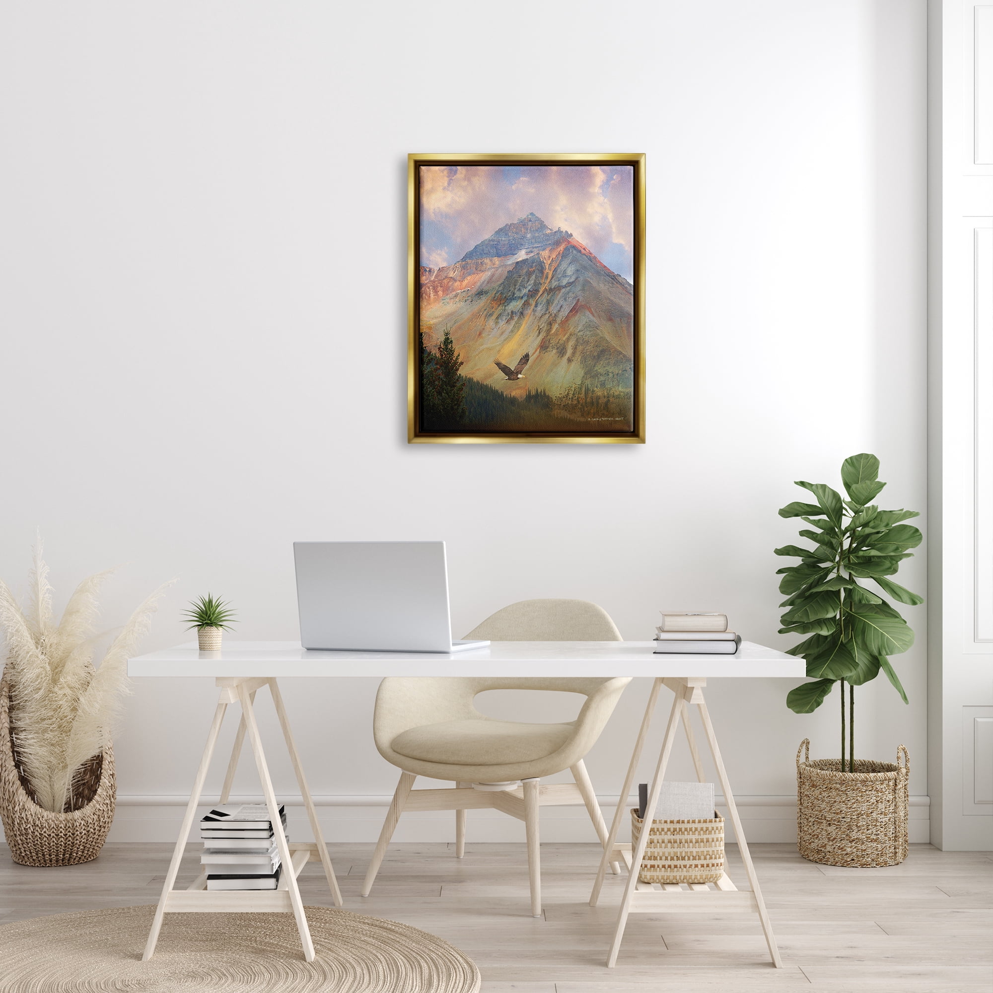 Stupell Soaring Eagle Mountain Valley Landscape Photography Gold Floater Framed Art Print Wall Art