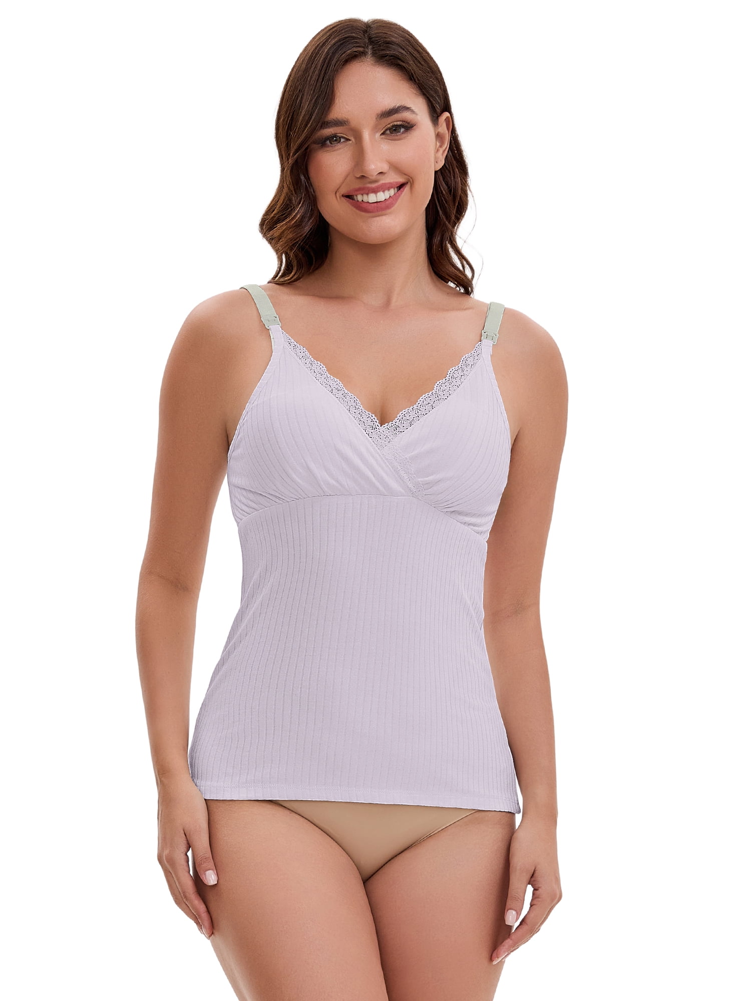 DARING DIVA Women's Crisscross Nursing Lace Trim Maternity Camisole Tank Tops L Purple
