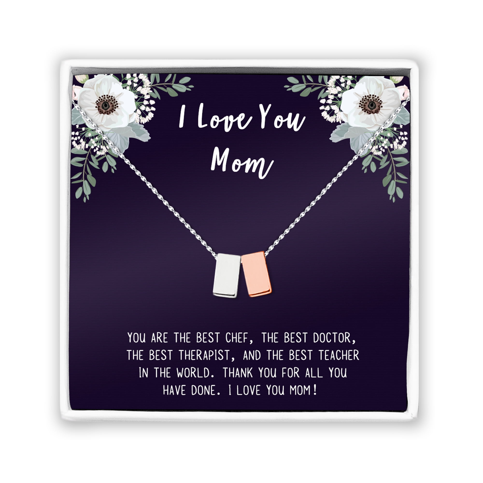I Love You Mother's Day Cube Card Necklace, Card and Neclace Jewelry for Mom, Gift for Her, Gift for Mom, Gift for Mother, Cube Necklace Ship Next Day! [Silver-Gold, No-Personalized Card]