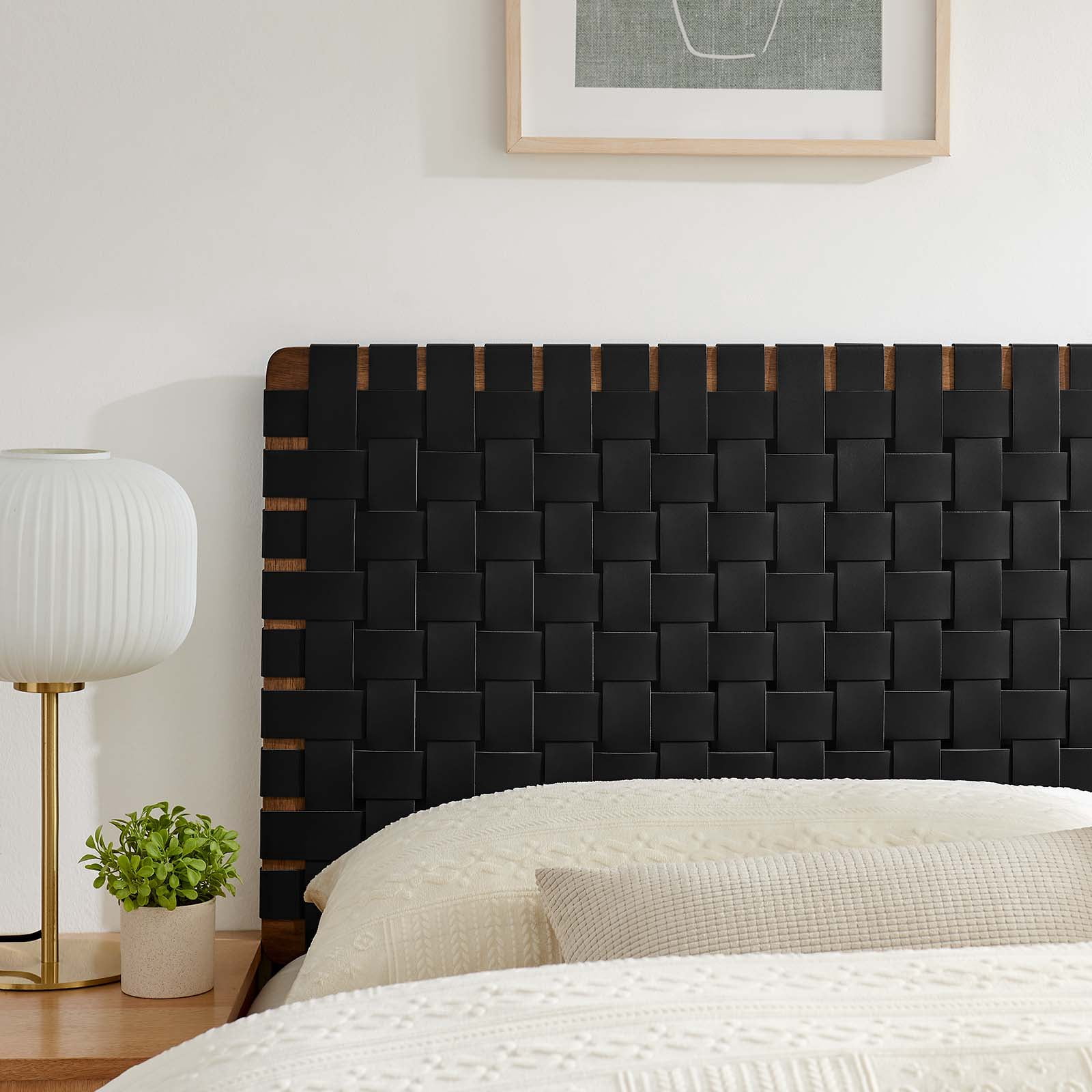 Sparta Weave Vegan Leather Queen Headboard in Walnut Black
