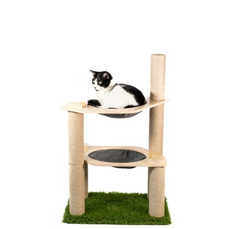 On2 Pets Cat Condo Cat Tree Tower with Cat Hammock Bed and 5 Scratching Posts Cat Furniture  Dark Gray