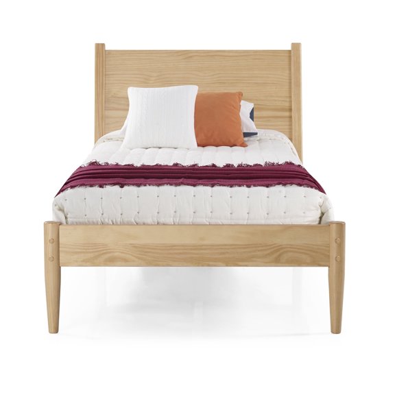 Camaflexi Mid Century Platform Bed Wood Panel Bed Frame with Headboard, Full, Scandinavian Oak
