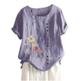 thumbnail image 3 of Fesfesfes Gym Tops Women's Summer Casual Round Neck Short Sleeve Flower Printing Loose Shirt TopsDMM-Y4448 T Shirts for Women 2XL(US:12), 3 of 6