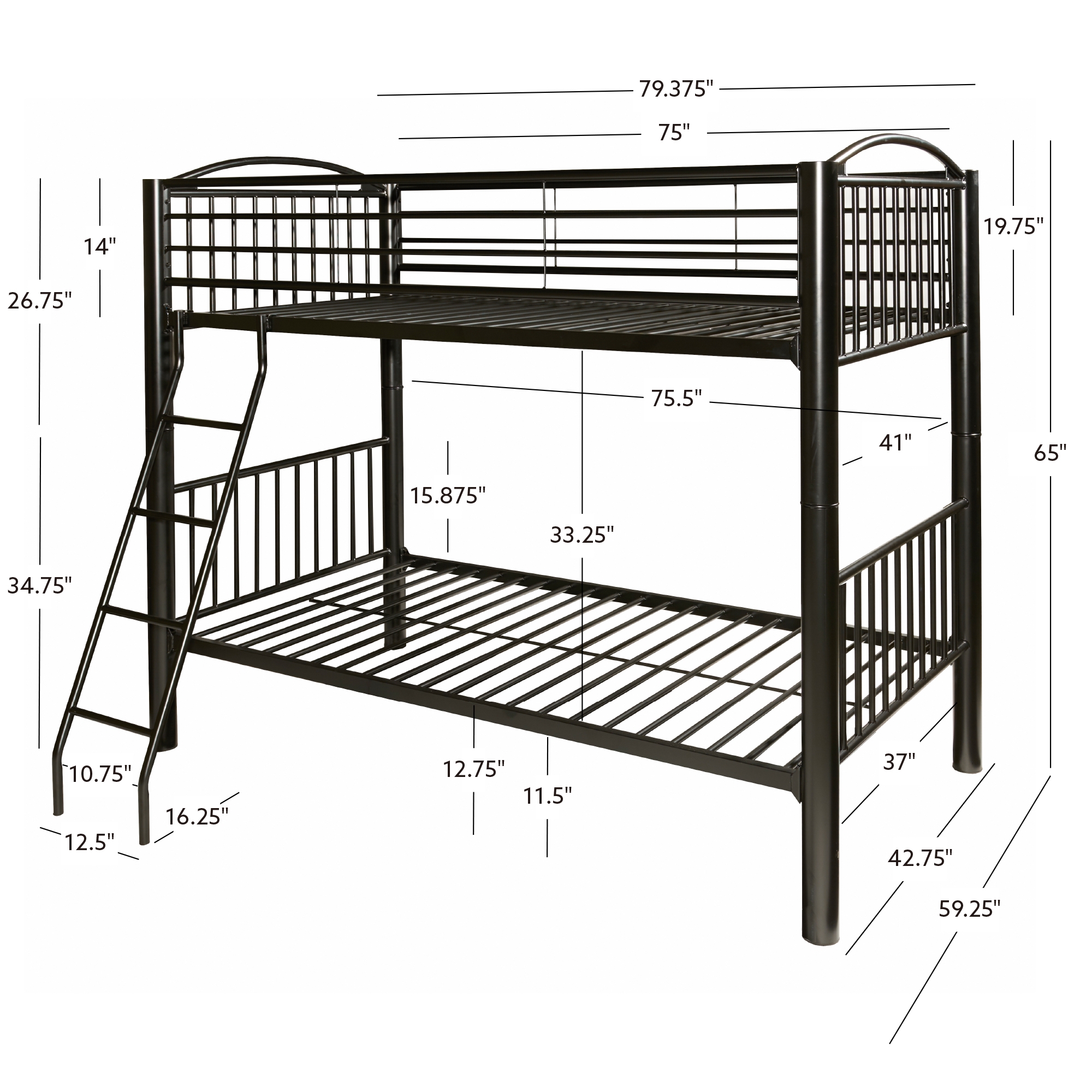 Powell Kalmia Twin Over Twin Heavy Metal Convertible Bunk Bed with Ladder, Black Finish
