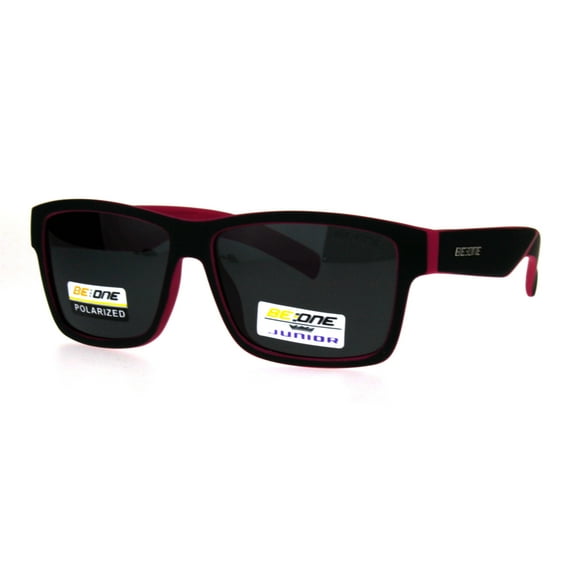 Kids Size Boys Polarized Narrow Horned Sport Plastic Sunglasses Black Fuchsia