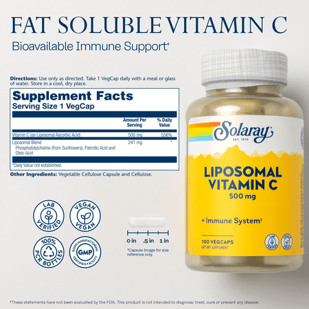 ソラレー リポソーム ビタミンC ベジタブルカプセル 500mg 100粒 Solaray Liposomal Vitamin C アスコルビン酸