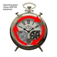 thumbnail image 2 of Three Star Stopwatch Style Silver Metal Skeleton Clock With Moving Gears RT6309, 2 of 3