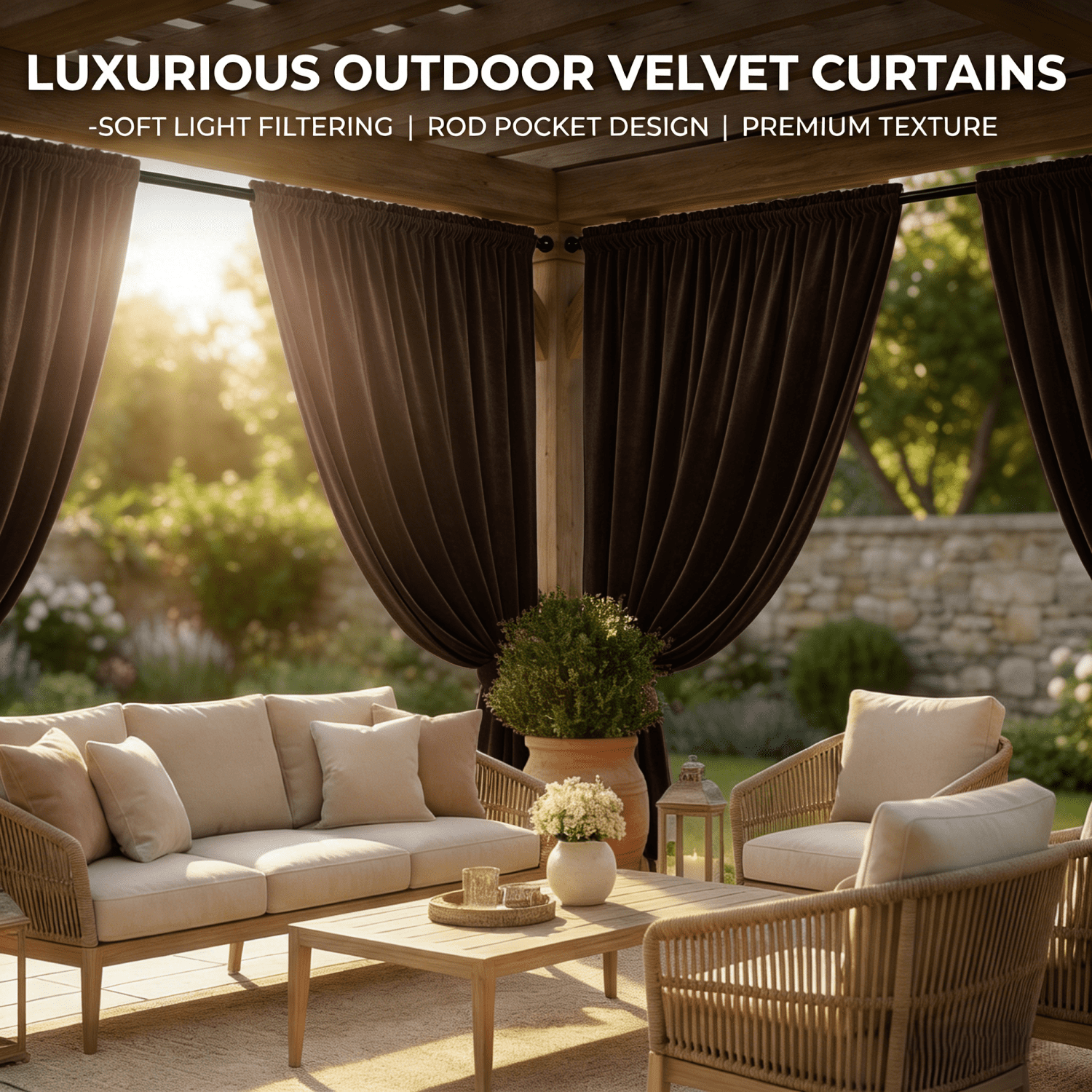 SNITIE Outdoor Curtains 2 Panels, Rod Pocket Water Resistant Outdoor Patio Curtains for Porch, Pergola, Cabana, 14 Colors Available, Multiple Sizes (52"x84"/52"x96"/52"x108")