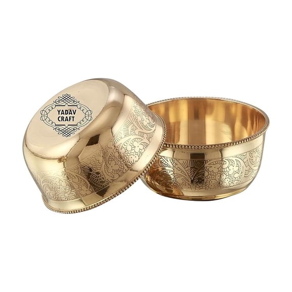 Pure Golden Brass Floral Design Serving Bowl Set Of 2 | Elegant Design Bowl - Katora