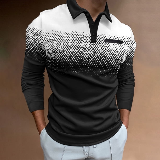 Blusa y camisa de manga larga con cuello vuelto para hombre, informal, estampada, con botones, de poliéster