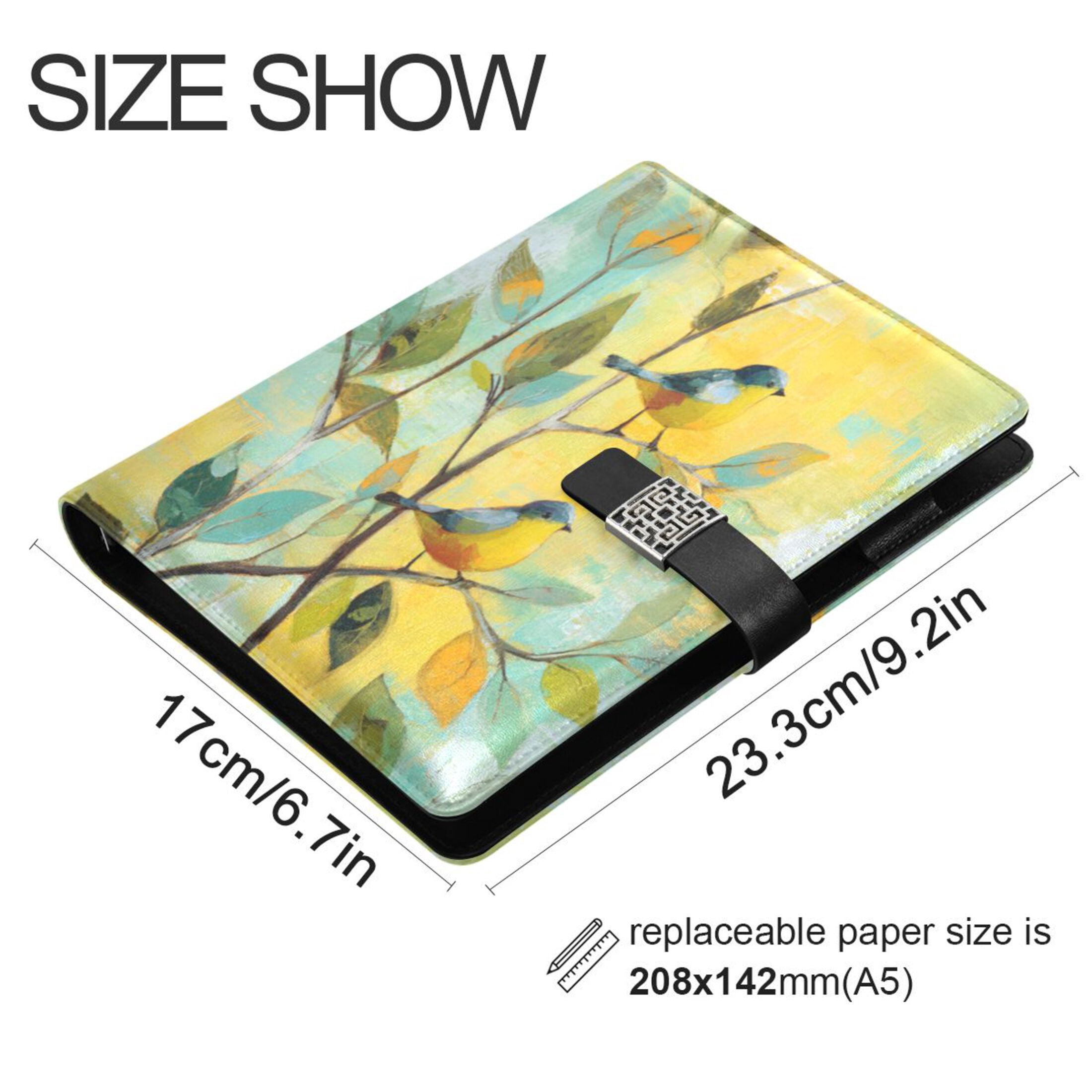 Leather Planner Leather Notebook Notebook Journal Binder Design Pen Pocket Design Convenient for Storage Blue Birds Beautiful