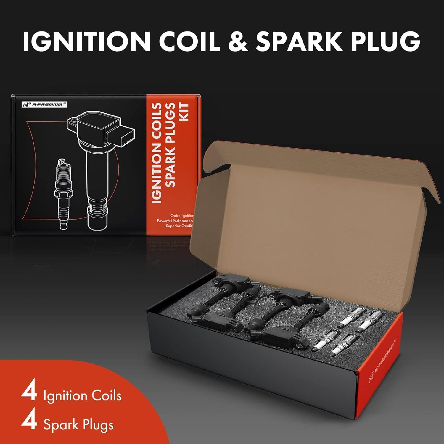 A-Premium Set of 4 Ignition Coil Pack and Iridium Spark Plugs Compatible with Toyota Camry 2018-2020 2.5L, RAV4 2019-2020 2.5L, Corolla 2020 1.8L, Replace# 90919C2009, 90919A2009