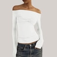 thumbnail image 2 of Bjutir See Through Tops For Women Fashion Off Shoulder Long Sleeve Tees Slim Fit Stretchy Top Solid Color Backless Tshirt Fashion Outfit White, 2 of 5