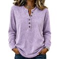 thumbnail image 2 of Dwellite Women Henley Long Sleeve Fall Sweaters Lightweight Business Casual Work Button Pullover Sweater Tops Soft 2026 Spring Winter Purple S, 2 of 7