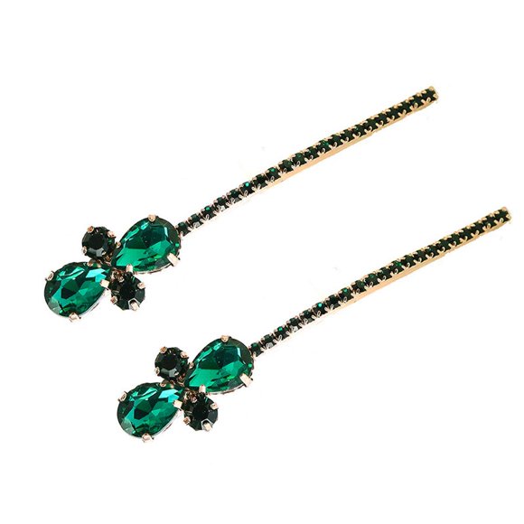Suoirblss 2 pasadores de aleación de cristal de imitación vintage para mujer, con clip lateral, horquillas para el pelo, accesorios para el pelo para boda, novia (verde)