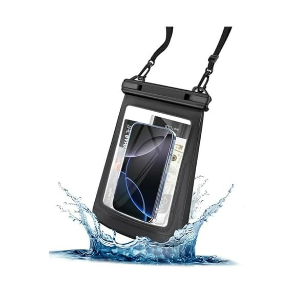Large Waterproof Phone Pouch - [Oversized] [Floating] Water Proof Pouch for iPhone Galaxy Google and More, IPX8 Waterproof Dry Bag for Beach Vacation Belongings Clear Black