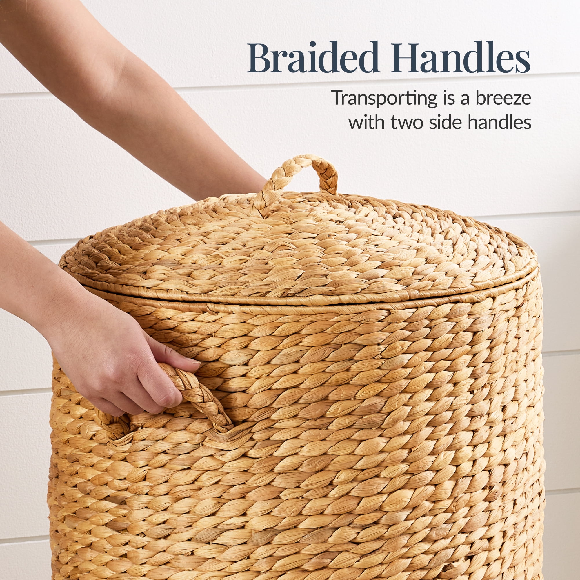 Best Choice Products Round Laundry Hamper w/ Lid, Handwoven Laundry Basket w/ Handles & Removable Liner - Natural