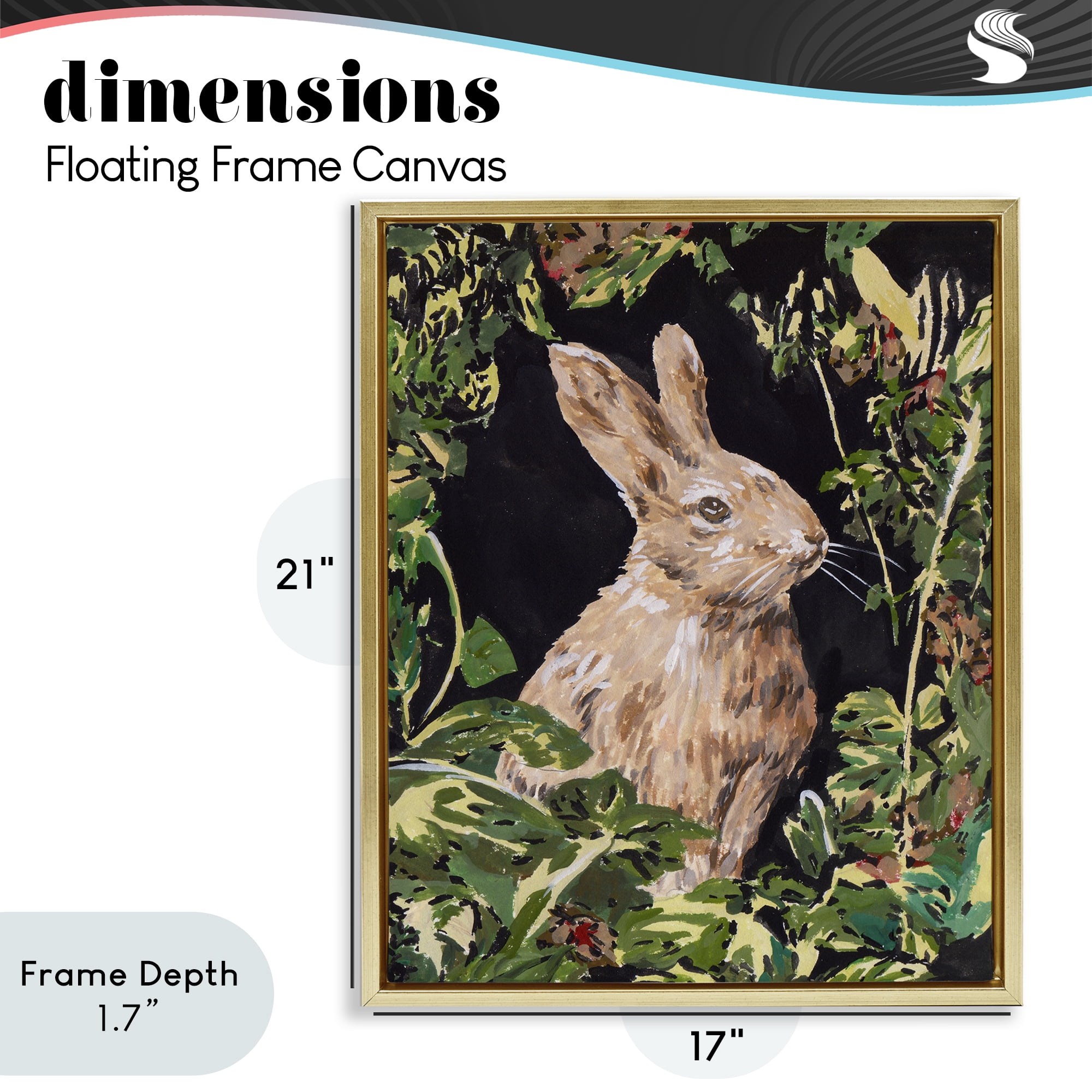 Stupell Industries Wreathed Botanicals Rabbit Gold Framed Floater Canvas Wall Art, design by Melissa Wang