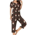 thumbnail image 4 of Wowcloth Woman's Sleepwear Set, Fashionable Loose-Fit Christmas Print Round-Neck Short Sleeve Button-Up Top with Cropped Pants, Cozy Homewear for Relaxation and Daily Use, 4 of 6