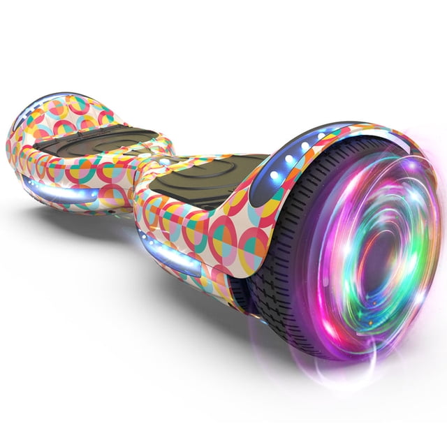 HOVERSTAR Bluetooth Hoverboard, LBW12A Color cromado o monopatín eléctrico de piel impresa con ruedas intermitentes LED
