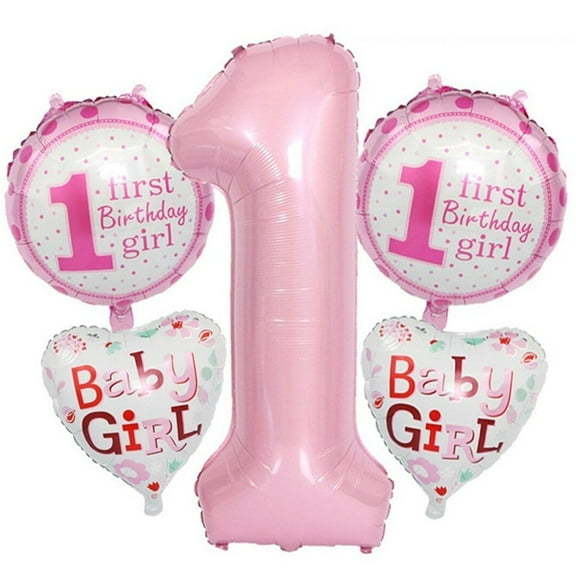 1st Birthday Decoration Number 5pcs Number 1 Balloon Pink Theme Party Decor for Baby Boys Girls One Year Old Birthday Party