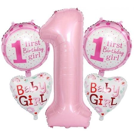 1st Birthday Decoration Number 5pcs Number 1 Balloon Pink Theme Party Decor for Baby Boys Girls One Year Old Birthday Party