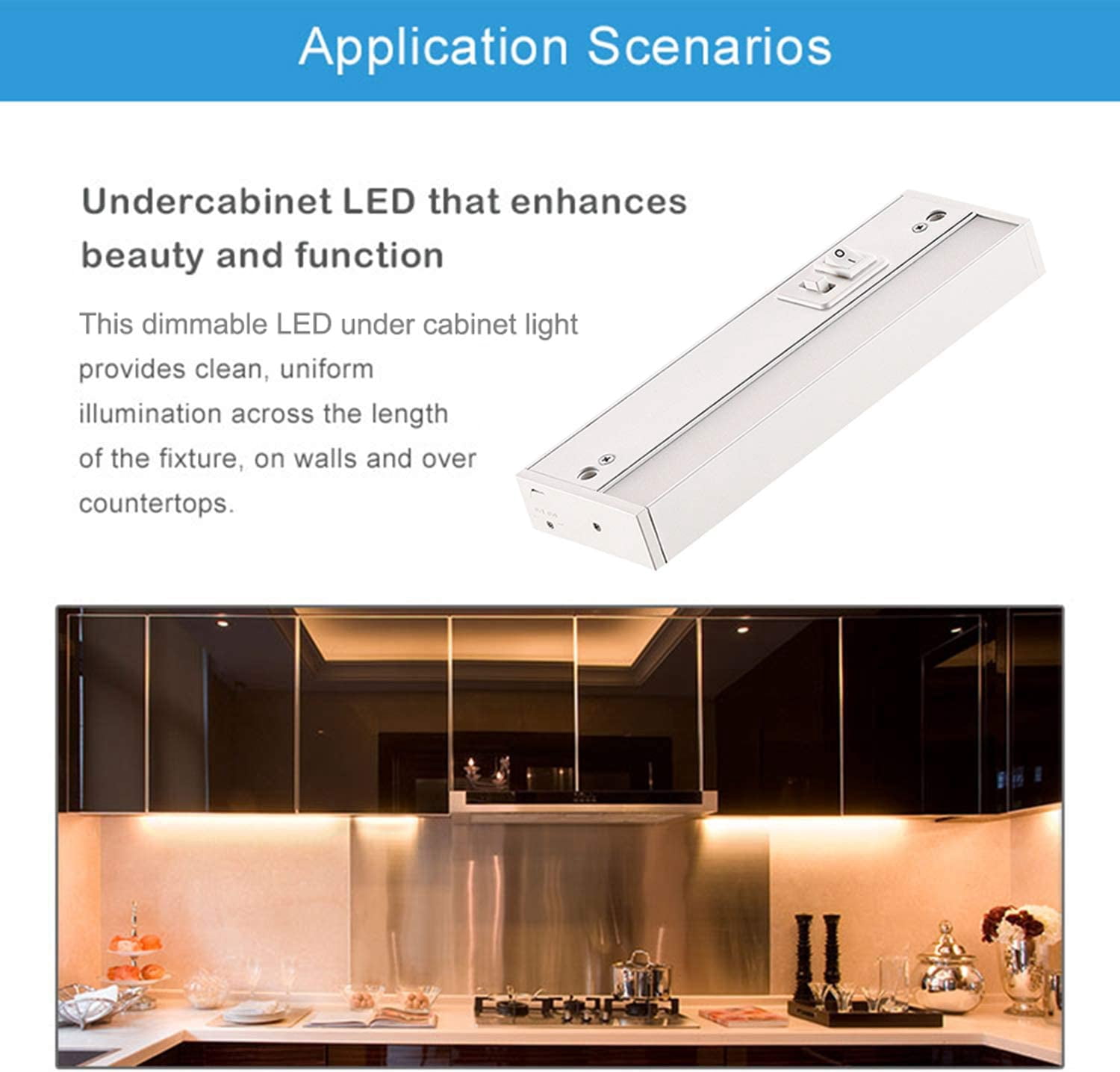 RGHJAR-Tianyoelec 3-in-1 Color Temperature, Dimmable LED Under Cabinet Lighting, Hardwired or Plug in, 3000K/3500K/4000K, CRI90, ETL Listed, 120V 18W 1350 Lumens, White, 32-inch
