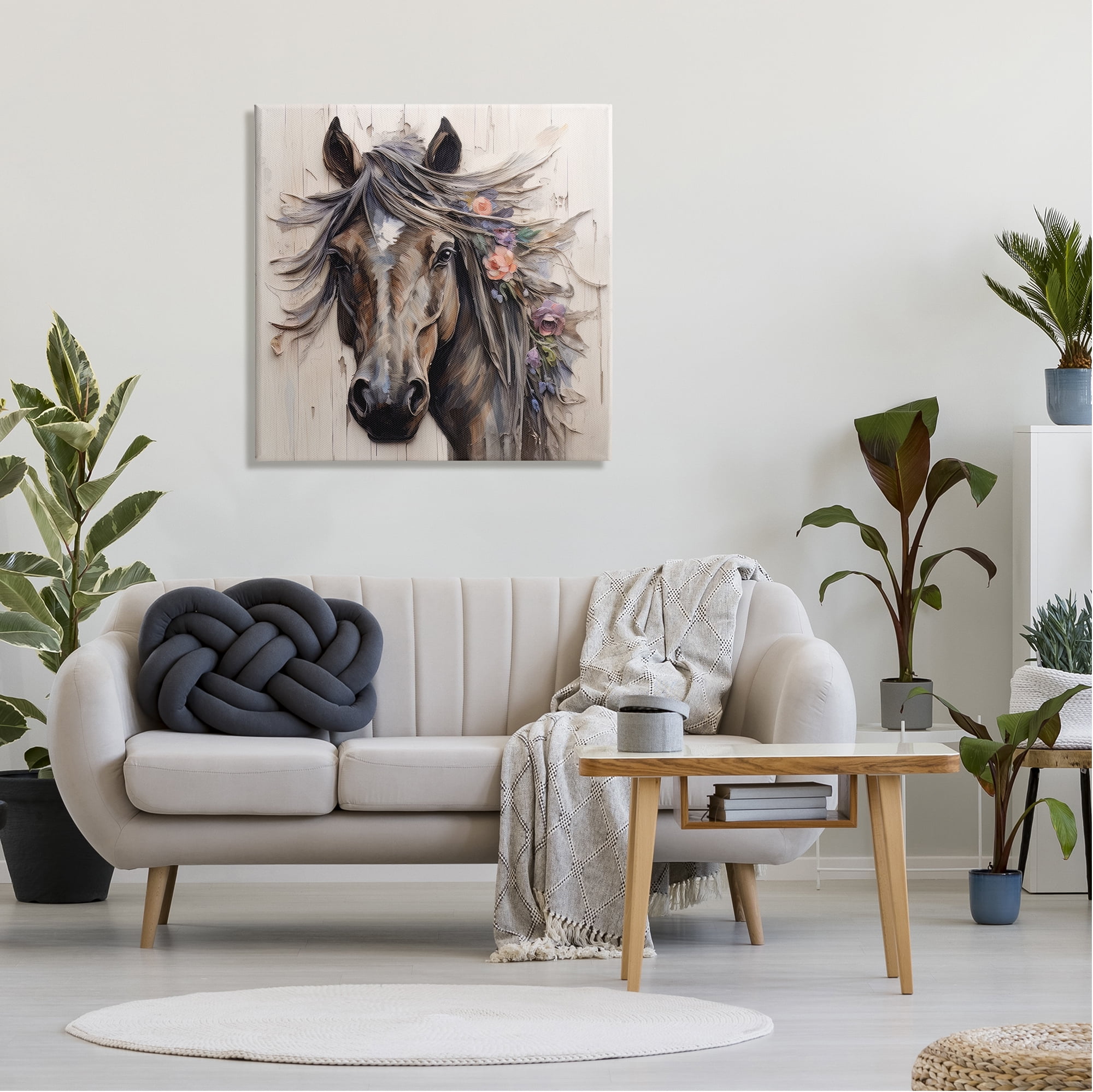 Stupell Industries Farm Horse Floral Mane Animals & Insects Painting Gallery Wrapped Canvas Art Print Wall Art, 30 x 30