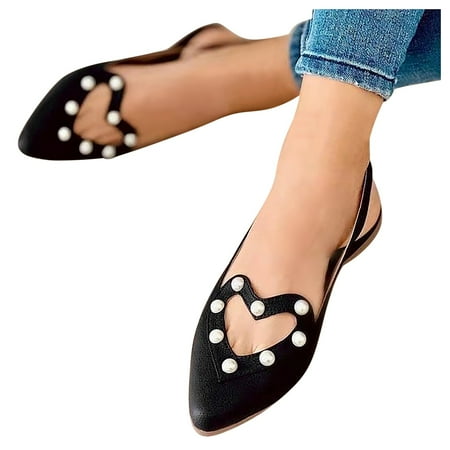 

Cathalem Women Casual Shoes Size 9 Flat Shoes Love Casual Pointed Band Toe Sandals Elastic Single Women Pearl Sandals with Heel Black 8