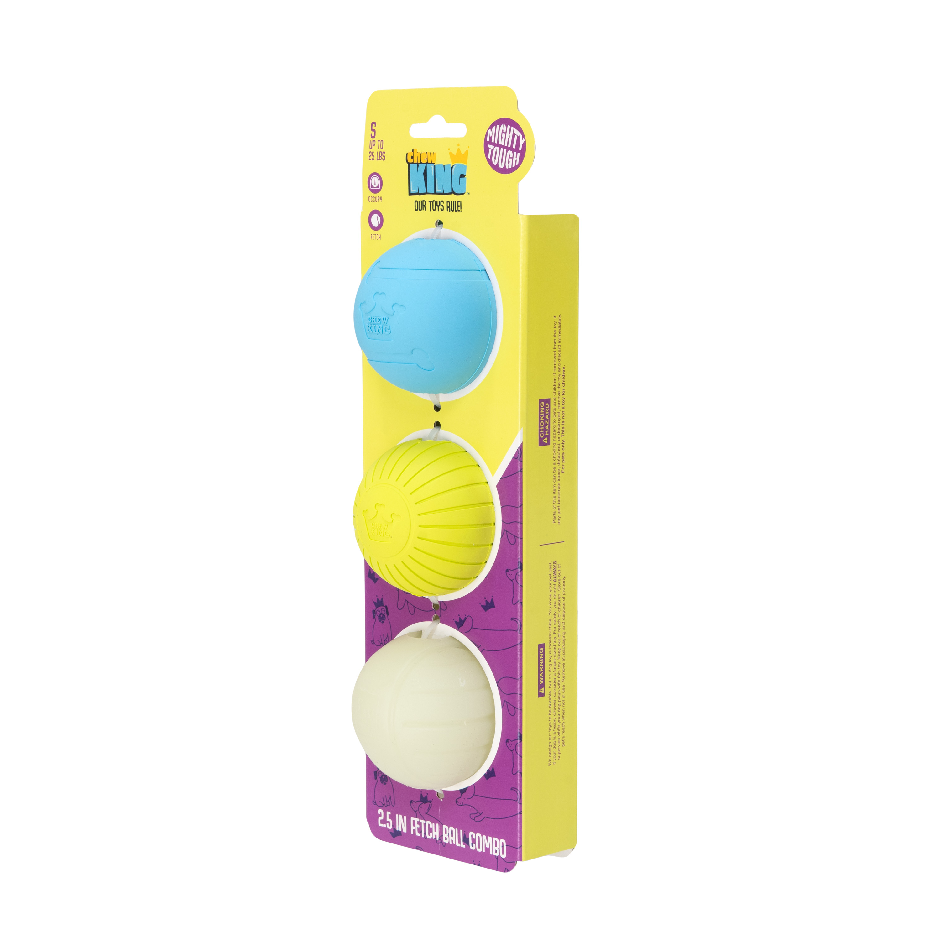 Chew King By Mammoth 2.5" All-Natural Rubber Fetch Ball Combo, Multicolored, 3 Pack Set