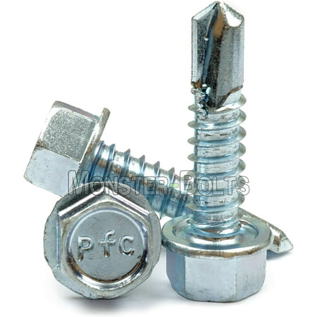 

#10 x 5/8 Indent HWH Hex Washer Head Unslot Zinc #3 Point Self Drilling TEK Proferred Sheet Metal Screws - (250 #10 x 5/8 )