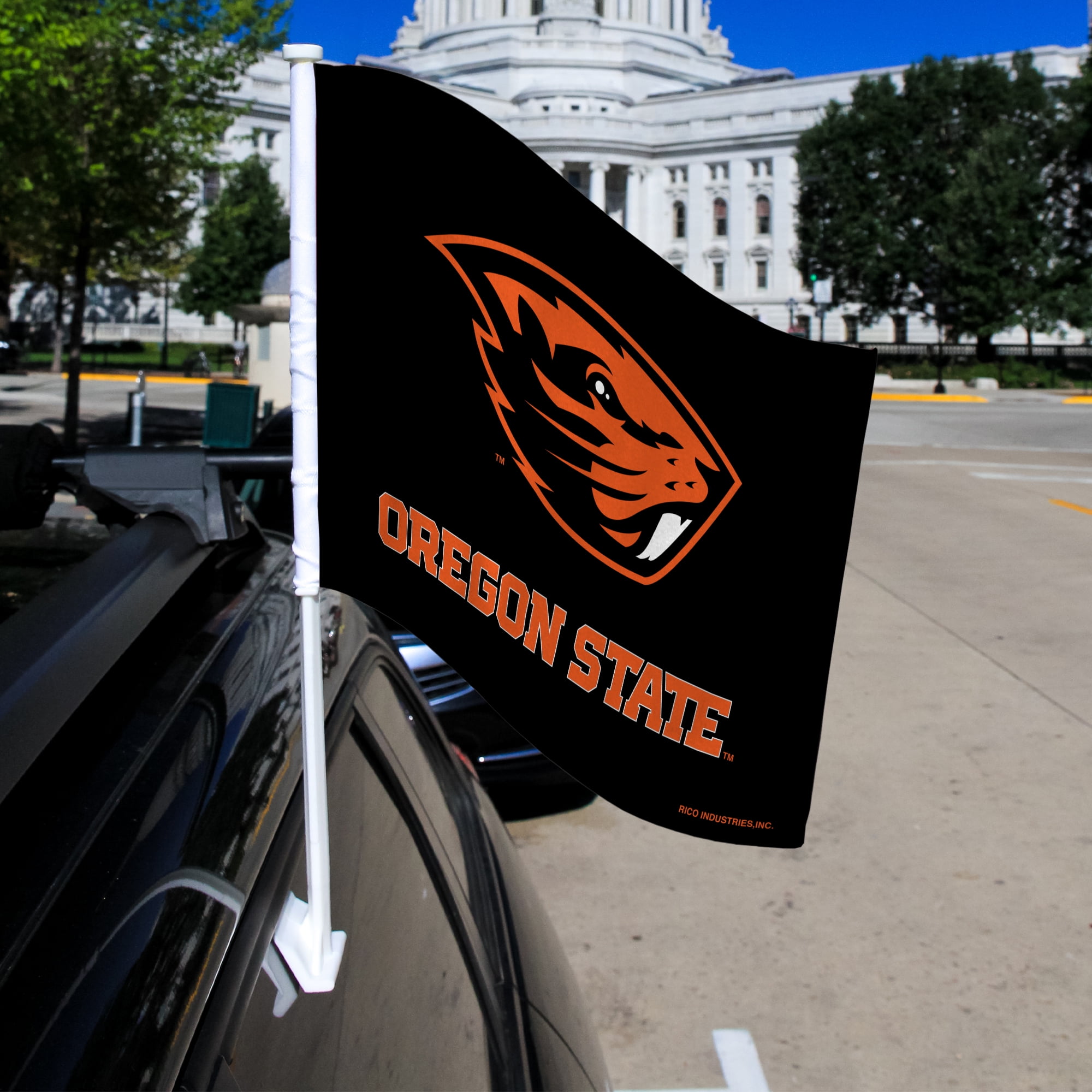 Oregon Ducks Standard Double Sided Car Flag - 16" x 19" - Strong Pole that Hooks Onto Car/Truck/Automobile