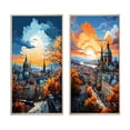 thumbnail image 2 of Designart "Yellow Blue City Prague Popart II" Prague Framed Wall Art Set Of 2 - Yellow Cityscapes Framed Canvas Set For Living Room Decor, 2 of 7