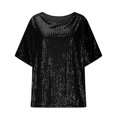 thumbnail image 3 of UPPADA Womens Sequin Print Tops V Neck Sparkly Glitter Blouses Glitter Tank 3/4 Sleeve Shiny Dressy Shirts Cocktail Elegant Top for holiday Evening Party, 3 of 9