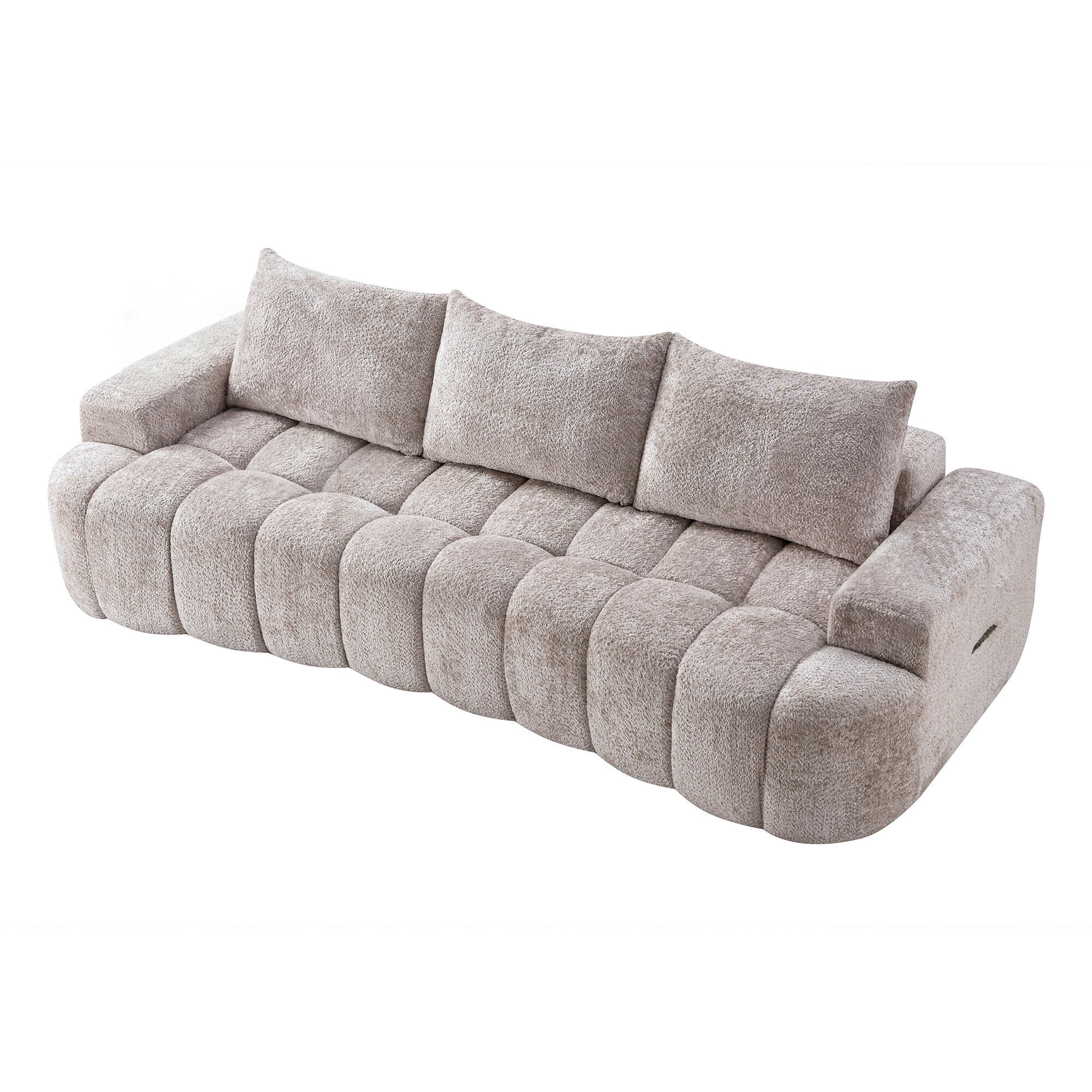 AENKYO 100" Curved Cloud Boucle Sofa, Modern 3-Seater Sculptural Couch, No Assembly, Oatmeal Beige