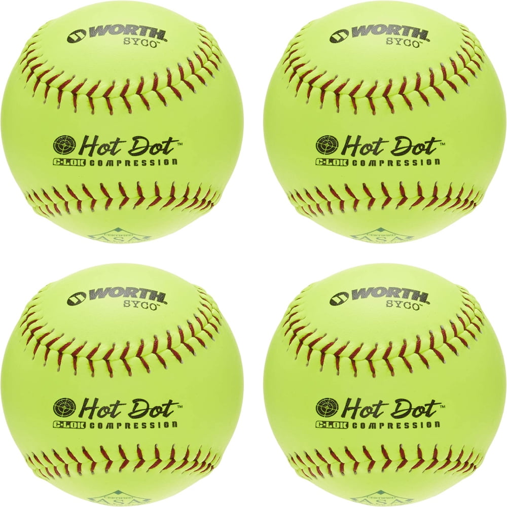 Worth Hot Dot ASA/USA Slowpitch Softballs, 12 inch, 4Pack