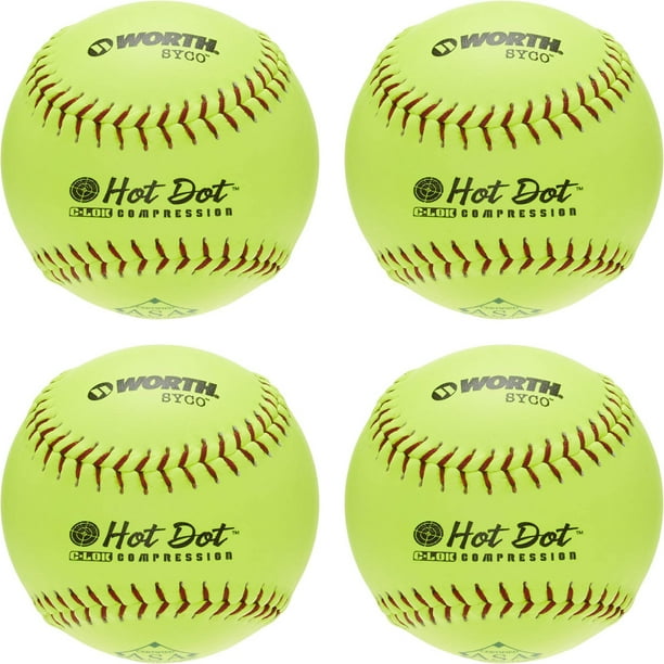 Worth Hot Dot ASA/USA Slowpitch Softballs, 12 inch, 4Pack