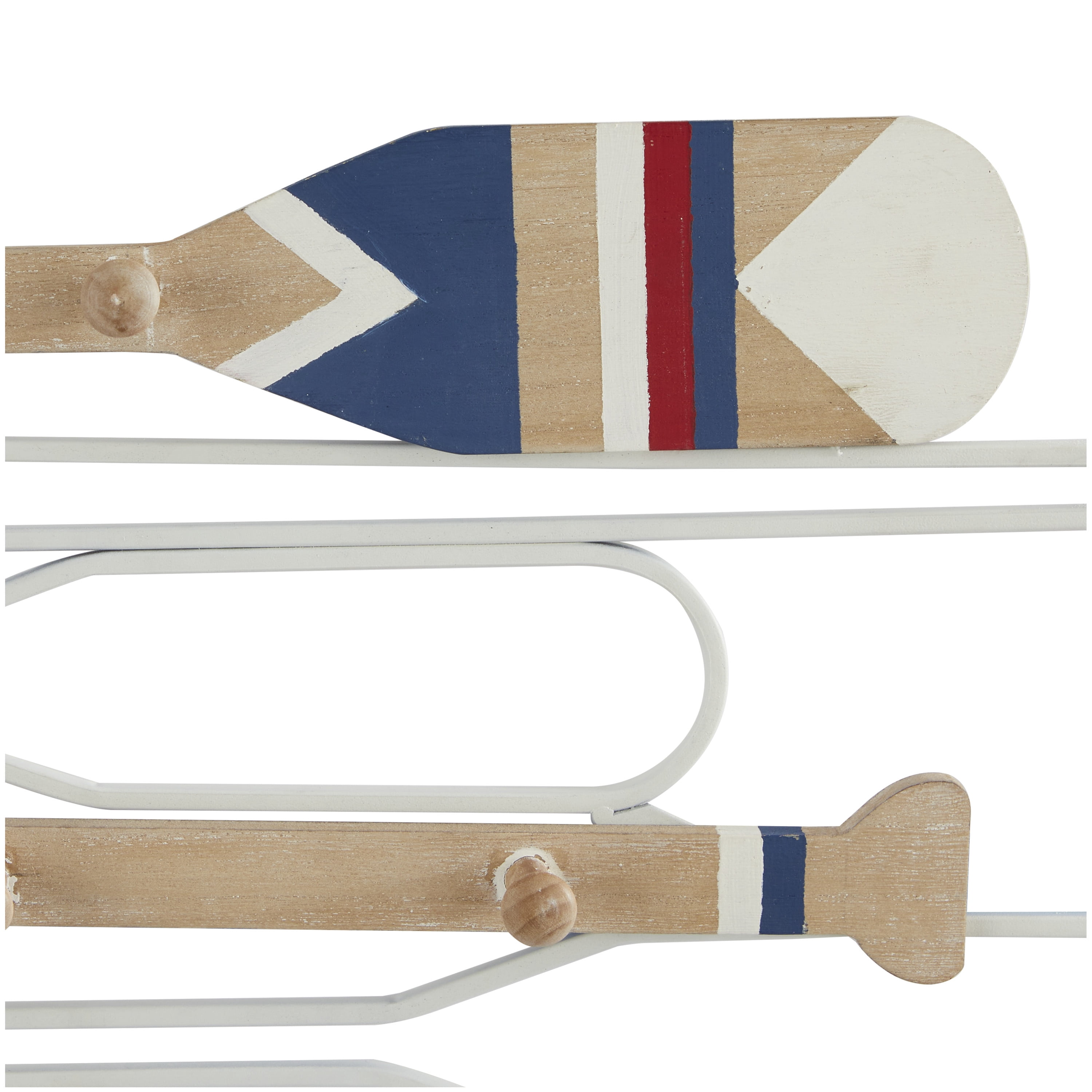 DecMode 30", 29"W Light Brown Wood 12 Hangers Paddle Wall Hook with Stripe Patterns, 2-Pieces