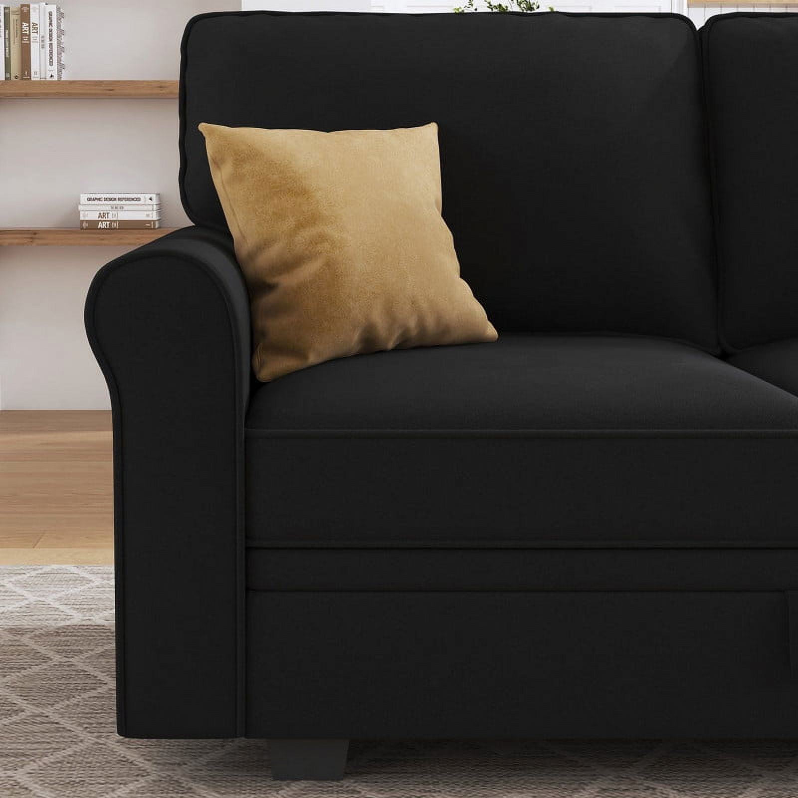 "Honbay Unisex 102.4"" Black Sectional Sofa with Armrests and Chaise, 100% Polyester"