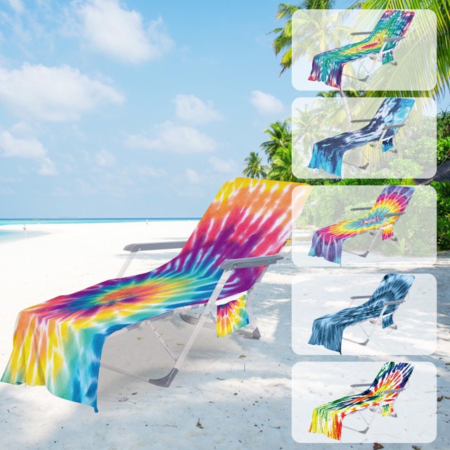 Funda para Silla de Playa con Bolsillos Laterales, Funda de Toalla de Microfibra para Tumbona, Piscina, Jardín, Playa, Hotel, Fácil de Transportar.