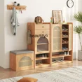 thumbnail image 4 of Nuevo estilo nórdico, armario de zapatos de madera maciza, armario de almacenamiento de ratán, taburete de cambio de zapatos, gabinete de entrada Simple, gabinete ensamblado ss 7, 4 of 4