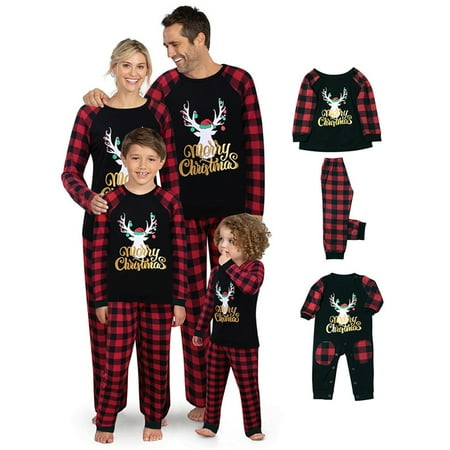 

Herdignity Christmas Family Pajamas Matching Set Merry Christmas Sleepwear Plaid Pants