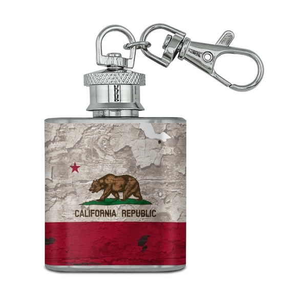 Rustic Distressed California State Flag Stainless Steel 1oz Mini Flask Key Chain
