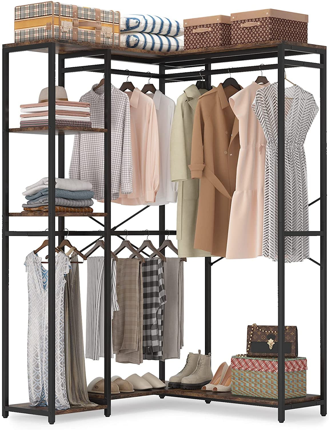 Tribesigns L Shaped Closet Organizer, Freestanding Corner Garment Rack